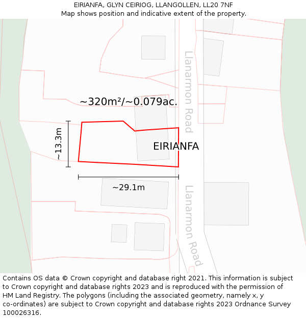 EIRIANFA, GLYN CEIRIOG, LLANGOLLEN, LL20 7NF: Plot and title map