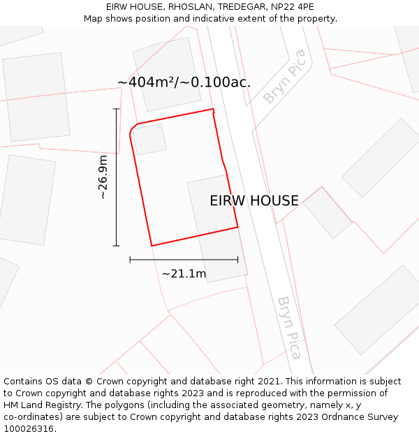 EIRW HOUSE, RHOSLAN, TREDEGAR, NP22 4PE: Plot and title map