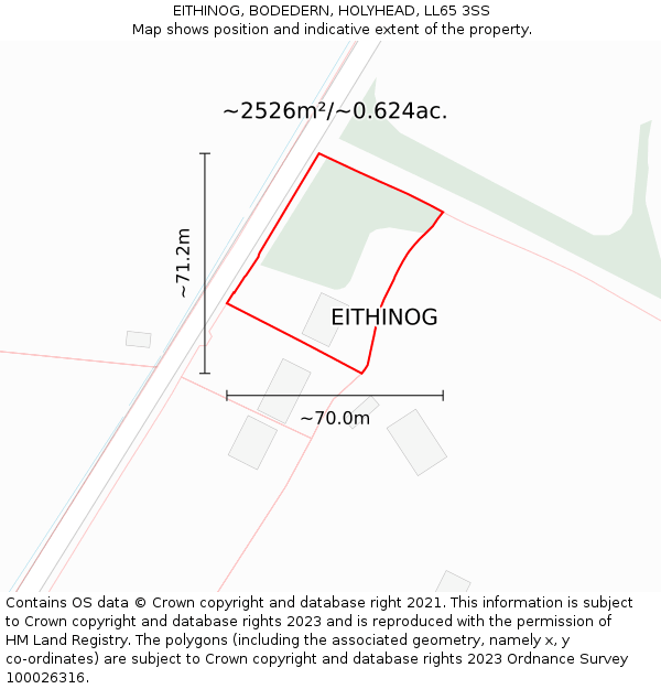 EITHINOG, BODEDERN, HOLYHEAD, LL65 3SS: Plot and title map
