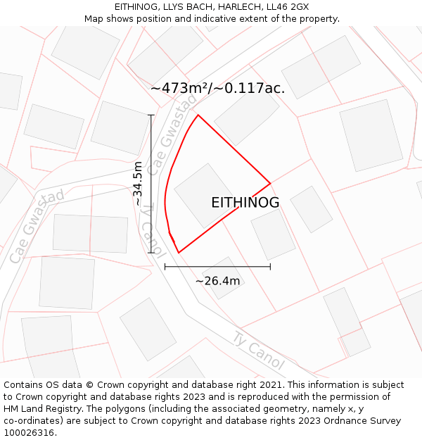 EITHINOG, LLYS BACH, HARLECH, LL46 2GX: Plot and title map