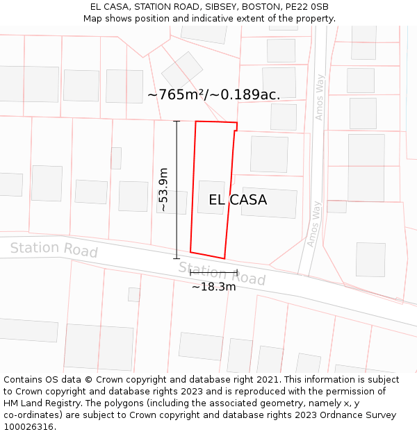 EL CASA, STATION ROAD, SIBSEY, BOSTON, PE22 0SB: Plot and title map