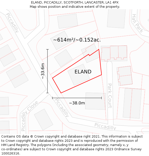 ELAND, PICCADILLY, SCOTFORTH, LANCASTER, LA1 4PX: Plot and title map