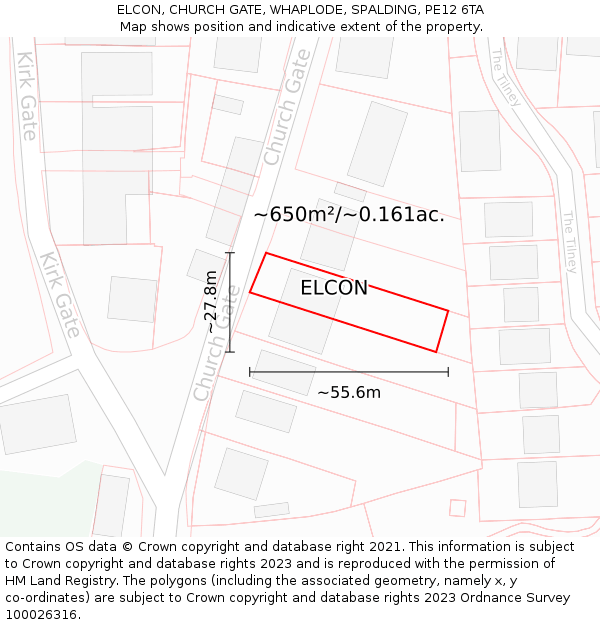 ELCON, CHURCH GATE, WHAPLODE, SPALDING, PE12 6TA: Plot and title map