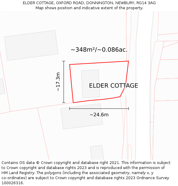 ELDER COTTAGE, OXFORD ROAD, DONNINGTON, NEWBURY, RG14 3AG: Plot and title map