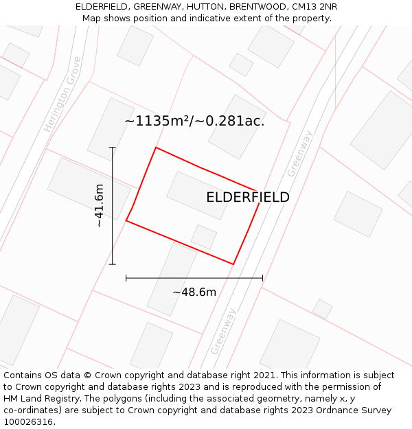 ELDERFIELD, GREENWAY, HUTTON, BRENTWOOD, CM13 2NR: Plot and title map