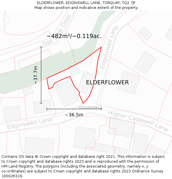 ELDERFLOWER, EDGINSWELL LANE, TORQUAY, TQ2 7JF: Plot and title map