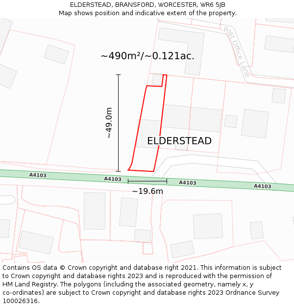ELDERSTEAD, BRANSFORD, WORCESTER, WR6 5JB: Plot and title map
