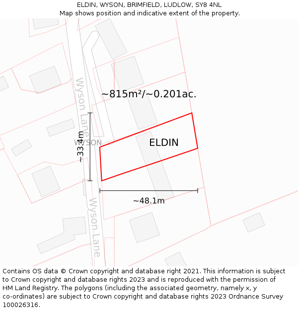 ELDIN, WYSON, BRIMFIELD, LUDLOW, SY8 4NL: Plot and title map
