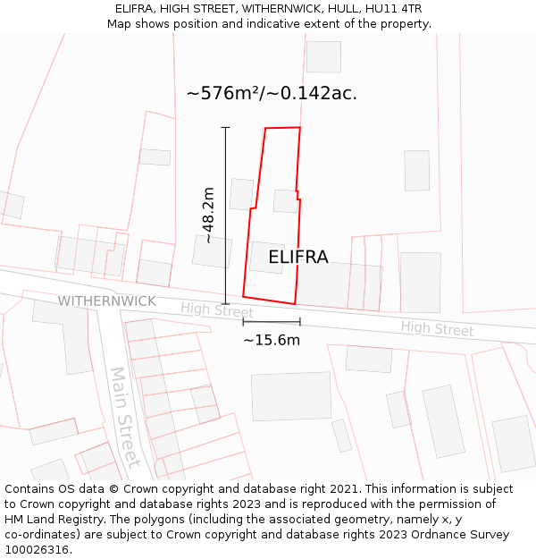 ELIFRA, HIGH STREET, WITHERNWICK, HULL, HU11 4TR: Plot and title map