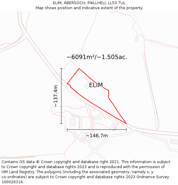 ELIM, ABERSOCH, PWLLHELI, LL53 7UL: Plot and title map