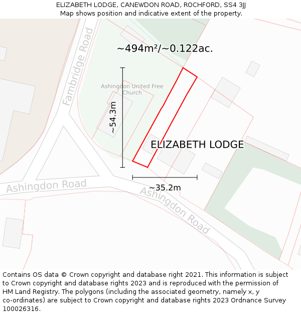 ELIZABETH LODGE, CANEWDON ROAD, ROCHFORD, SS4 3JJ: Plot and title map