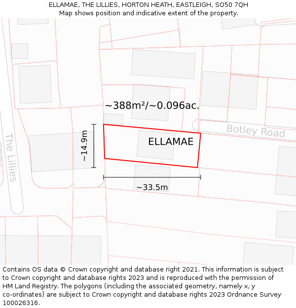 ELLAMAE, THE LILLIES, HORTON HEATH, EASTLEIGH, SO50 7QH: Plot and title map