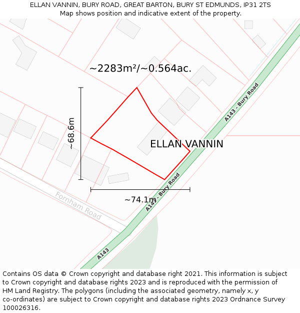 ELLAN VANNIN, BURY ROAD, GREAT BARTON, BURY ST EDMUNDS, IP31 2TS: Plot and title map
