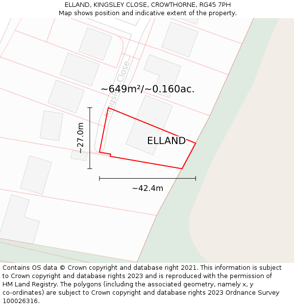 ELLAND, KINGSLEY CLOSE, CROWTHORNE, RG45 7PH: Plot and title map
