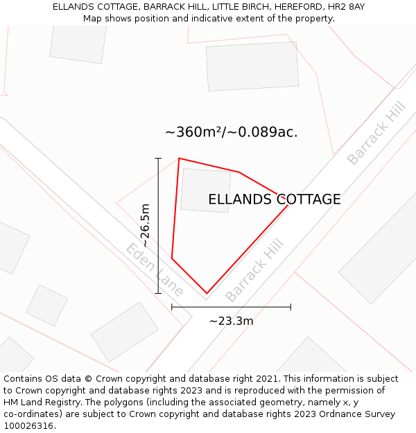 ELLANDS COTTAGE, BARRACK HILL, LITTLE BIRCH, HEREFORD, HR2 8AY: Plot and title map