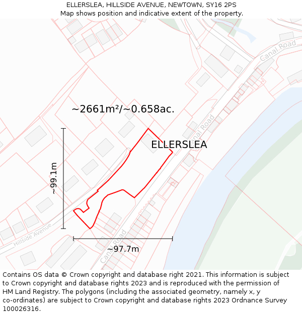 ELLERSLEA, HILLSIDE AVENUE, NEWTOWN, SY16 2PS: Plot and title map