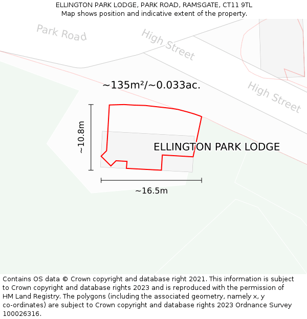 ELLINGTON PARK LODGE, PARK ROAD, RAMSGATE, CT11 9TL: Plot and title map