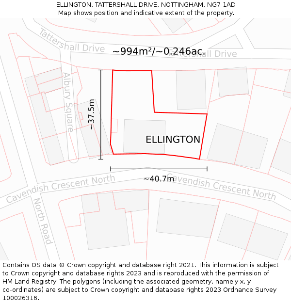 ELLINGTON, TATTERSHALL DRIVE, NOTTINGHAM, NG7 1AD: Plot and title map