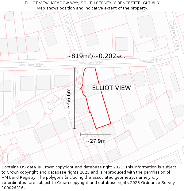 ELLIOT VIEW, MEADOW WAY, SOUTH CERNEY, CIRENCESTER, GL7 6HY: Plot and title map