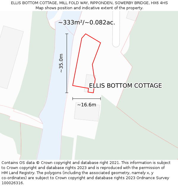 ELLIS BOTTOM COTTAGE, MILL FOLD WAY, RIPPONDEN, SOWERBY BRIDGE, HX6 4HS: Plot and title map