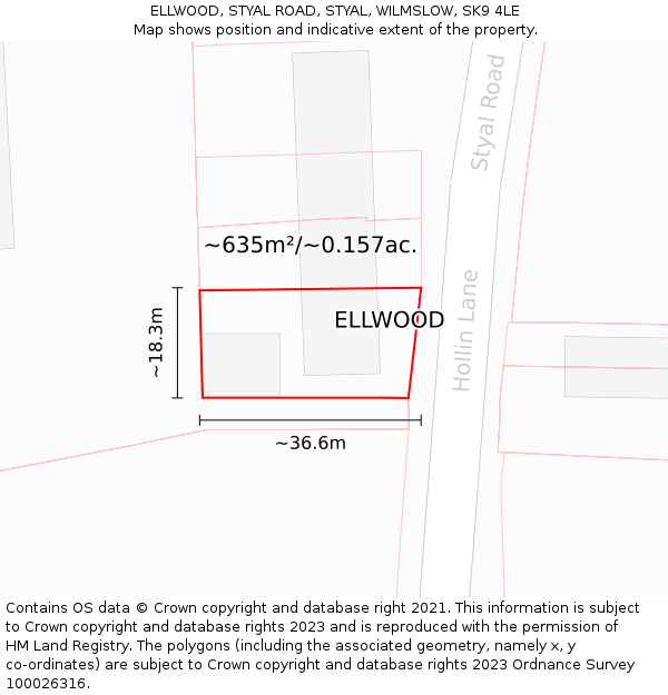 ELLWOOD, STYAL ROAD, STYAL, WILMSLOW, SK9 4LE: Plot and title map