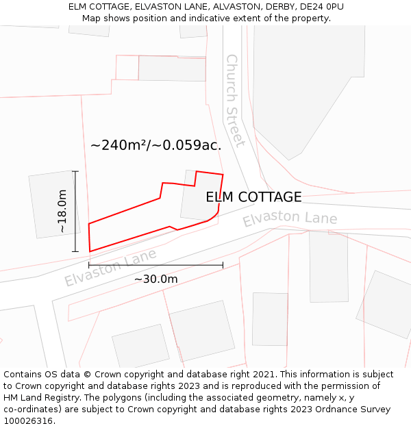 ELM COTTAGE, ELVASTON LANE, ALVASTON, DERBY, DE24 0PU: Plot and title map
