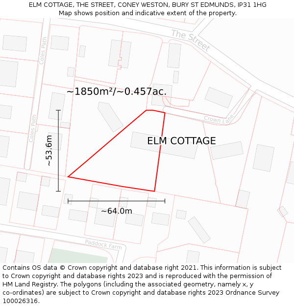 ELM COTTAGE, THE STREET, CONEY WESTON, BURY ST EDMUNDS, IP31 1HG: Plot and title map