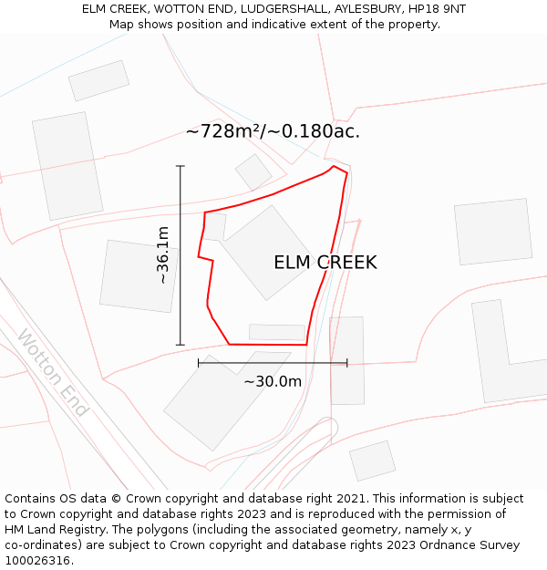 ELM CREEK, WOTTON END, LUDGERSHALL, AYLESBURY, HP18 9NT: Plot and title map