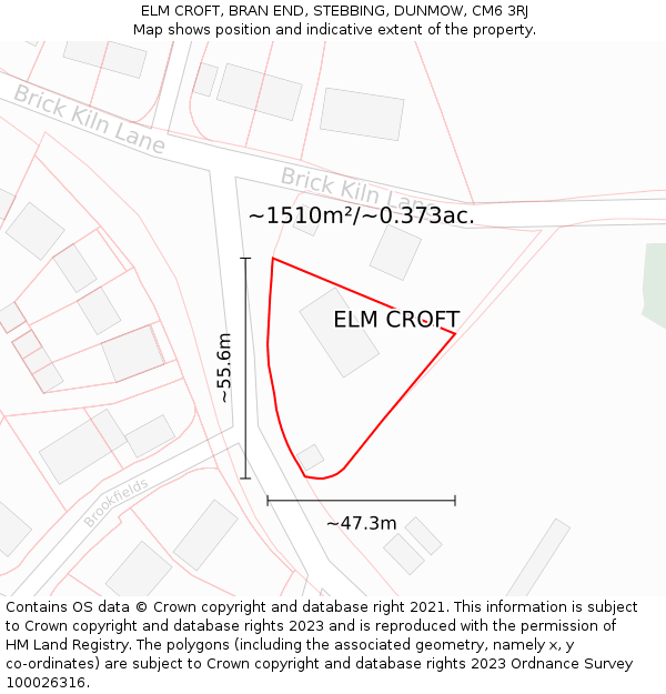 ELM CROFT, BRAN END, STEBBING, DUNMOW, CM6 3RJ: Plot and title map