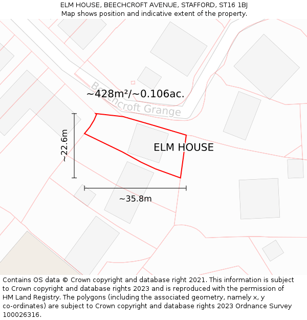 ELM HOUSE, BEECHCROFT AVENUE, STAFFORD, ST16 1BJ: Plot and title map