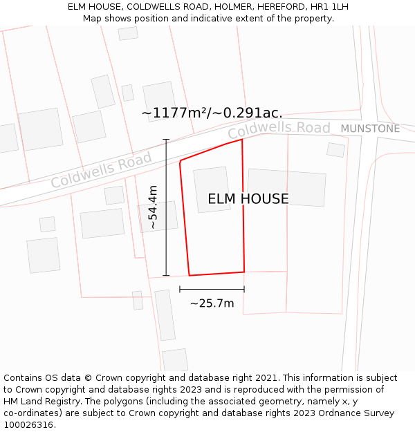 ELM HOUSE, COLDWELLS ROAD, HOLMER, HEREFORD, HR1 1LH: Plot and title map