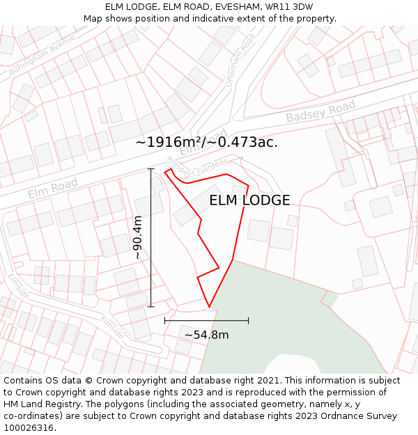 ELM LODGE, ELM ROAD, EVESHAM, WR11 3DW: Plot and title map