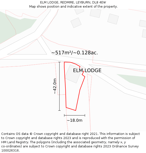 ELM LODGE, REDMIRE, LEYBURN, DL8 4EW: Plot and title map