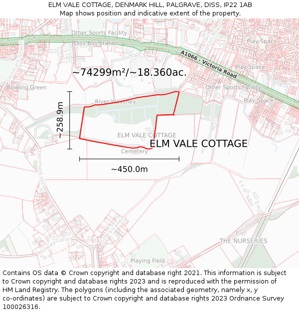 ELM VALE COTTAGE, DENMARK HILL, PALGRAVE, DISS, IP22 1AB: Plot and title map