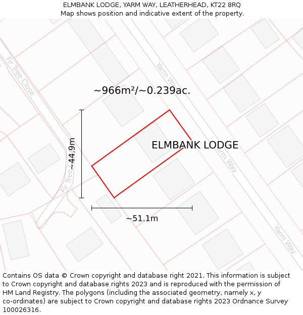 ELMBANK LODGE, YARM WAY, LEATHERHEAD, KT22 8RQ: Plot and title map