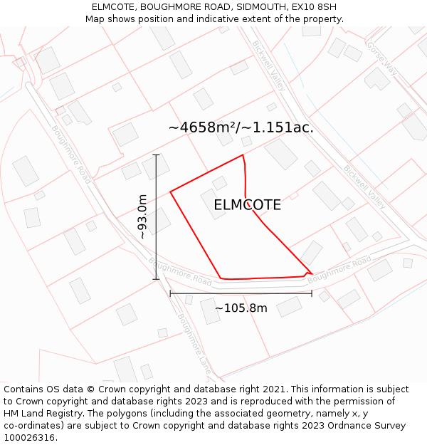 ELMCOTE, BOUGHMORE ROAD, SIDMOUTH, EX10 8SH: Plot and title map