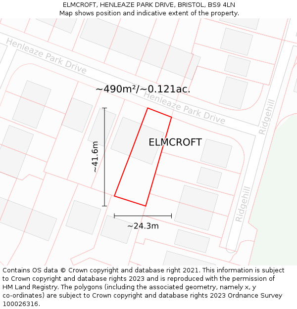 ELMCROFT, HENLEAZE PARK DRIVE, BRISTOL, BS9 4LN: Plot and title map