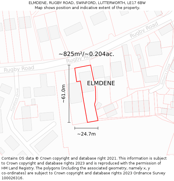 ELMDENE, RUGBY ROAD, SWINFORD, LUTTERWORTH, LE17 6BW: Plot and title map