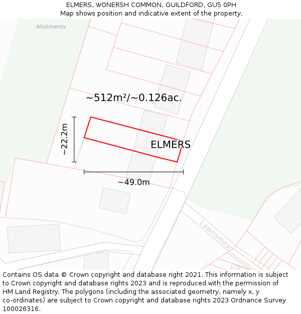 ELMERS, WONERSH COMMON, GUILDFORD, GU5 0PH: Plot and title map