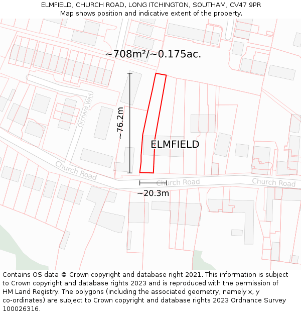 ELMFIELD, CHURCH ROAD, LONG ITCHINGTON, SOUTHAM, CV47 9PR: Plot and title map