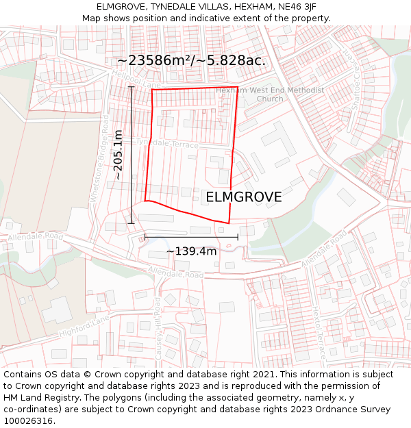 ELMGROVE, TYNEDALE VILLAS, HEXHAM, NE46 3JF: Plot and title map