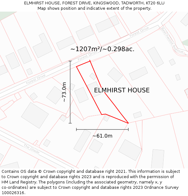 ELMHIRST HOUSE, FOREST DRIVE, KINGSWOOD, TADWORTH, KT20 6LU: Plot and title map