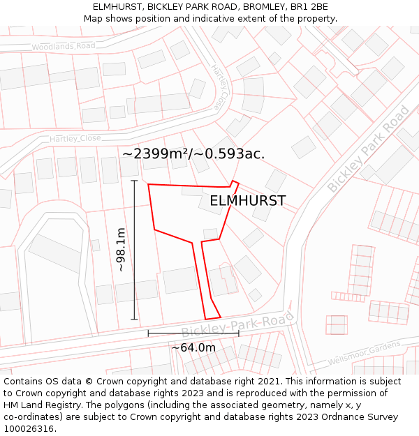 ELMHURST, BICKLEY PARK ROAD, BROMLEY, BR1 2BE: Plot and title map