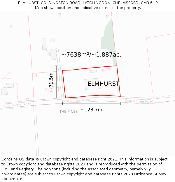 ELMHURST, COLD NORTON ROAD, LATCHINGDON, CHELMSFORD, CM3 6HP: Plot and title map