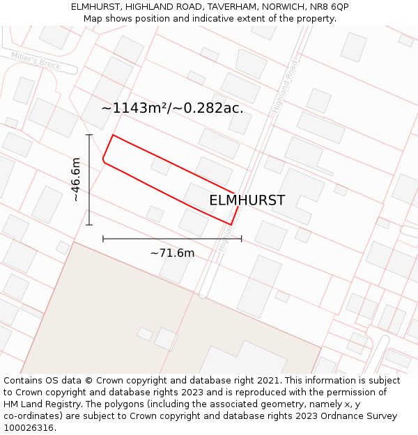 ELMHURST, HIGHLAND ROAD, TAVERHAM, NORWICH, NR8 6QP: Plot and title map