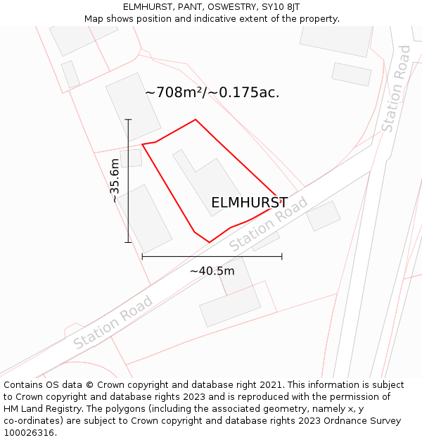 ELMHURST, PANT, OSWESTRY, SY10 8JT: Plot and title map