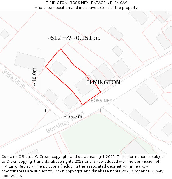 ELMINGTON, BOSSINEY, TINTAGEL, PL34 0AY: Plot and title map