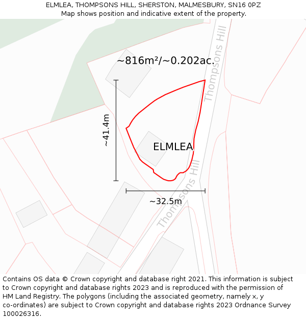 ELMLEA, THOMPSONS HILL, SHERSTON, MALMESBURY, SN16 0PZ: Plot and title map