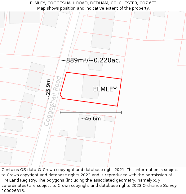 ELMLEY, COGGESHALL ROAD, DEDHAM, COLCHESTER, CO7 6ET: Plot and title map