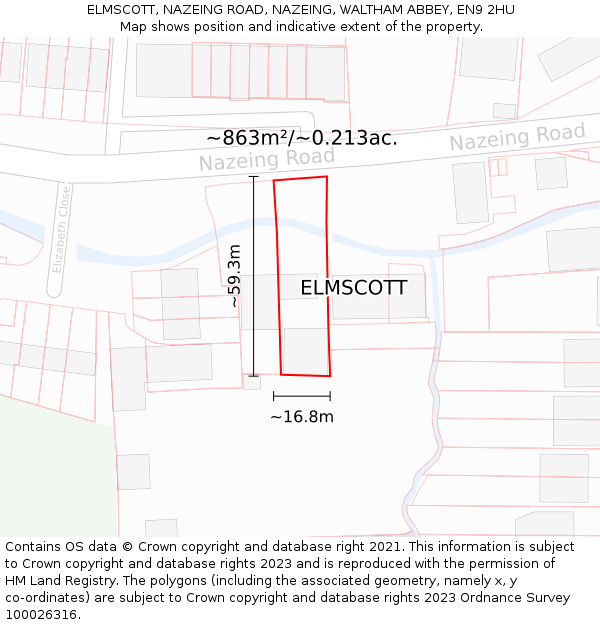 ELMSCOTT, NAZEING ROAD, NAZEING, WALTHAM ABBEY, EN9 2HU: Plot and title map